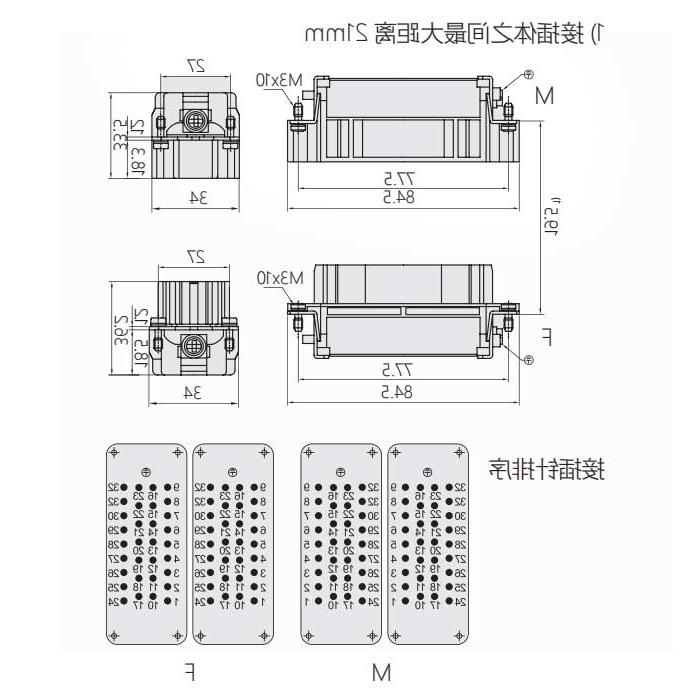 母芯件、冷压接、适配H32B外壳、HEE-032-F(1-32) / HEE-032-FD(33-64)、09320323101/09320323111